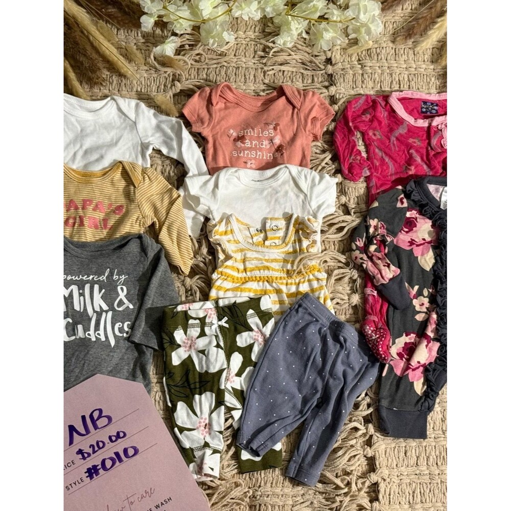Mixed Baby Girl Onesie & Legging Lot - Floral, Pink, Yellow, Gray, White